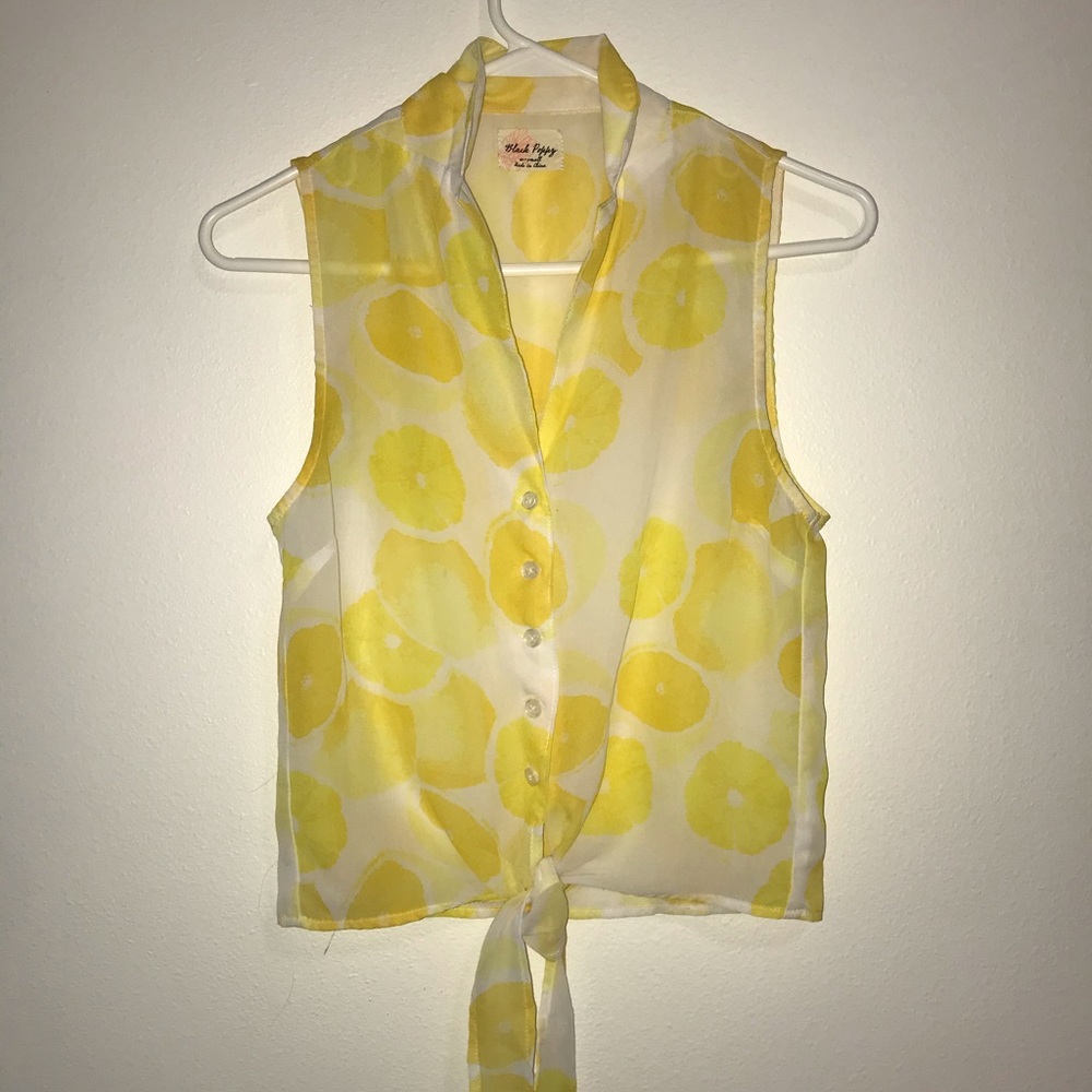 Sheer lemon print tank top